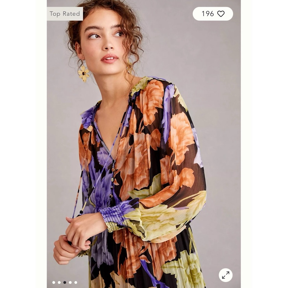Anthropologie The Marais Printed Chiffon Maxi Dress Purple Floral - Picture 6 of 10